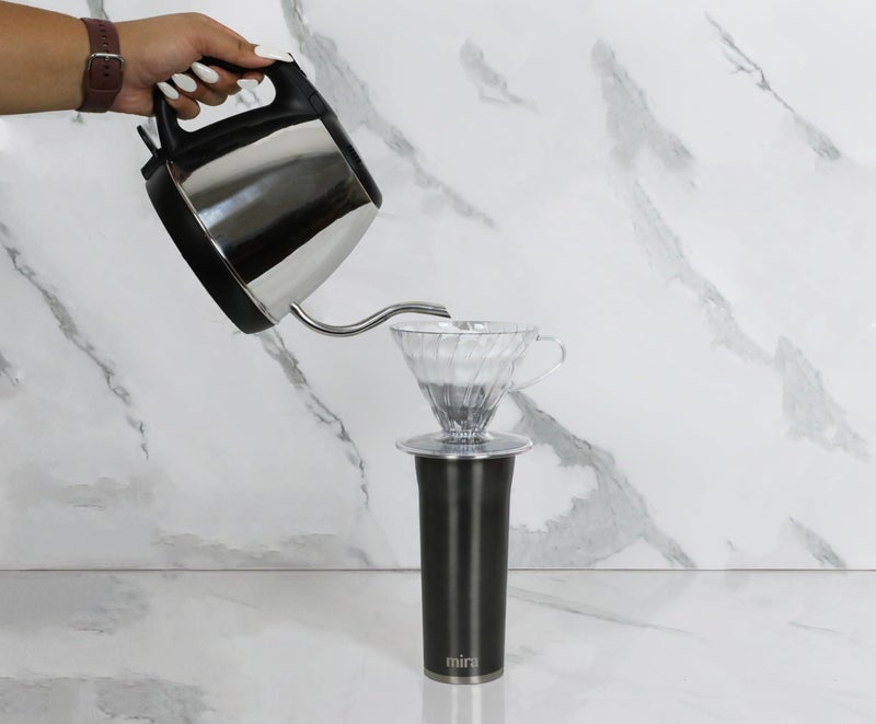 MIRA 16 oz Coffee Travel Mug - Stainless Steel Insulated Tumbler with Leak-Proof Lid - Hot & Cold Cup - Gray Satin - Image 5